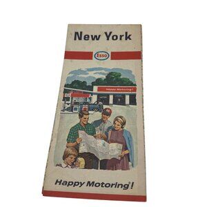 Vintage 1962 Esso New York State Road Map Featuring Gas Stations & Mileage Chart